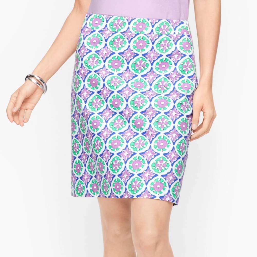Talbots Canvas A-Line Medallion Floral Skirt Side Zipper Lined Size 14